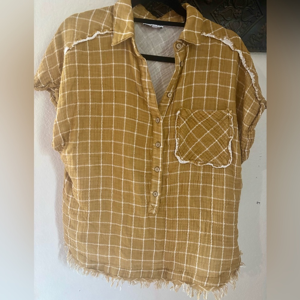 Sage+ fig Casual Mustard Checkered Blouse 100% cotton